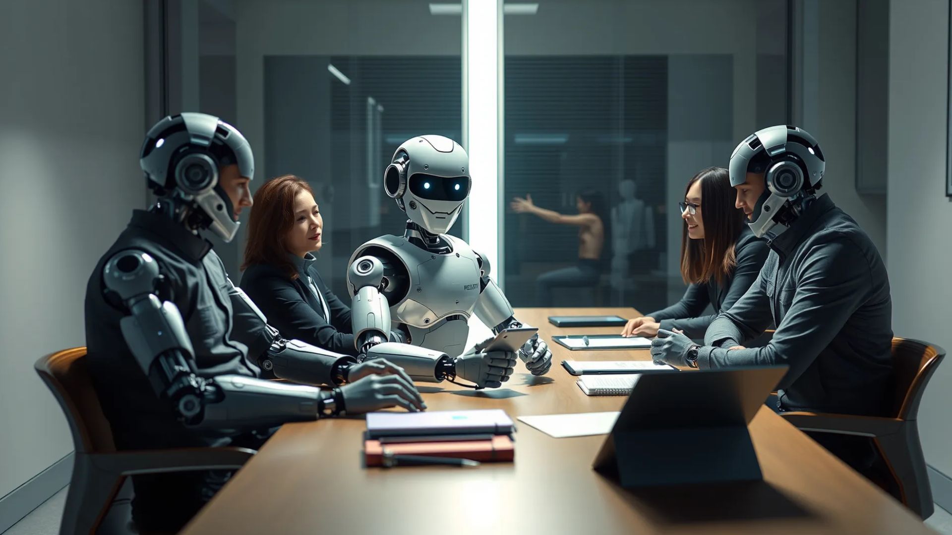 AI robot with his team in a meeting