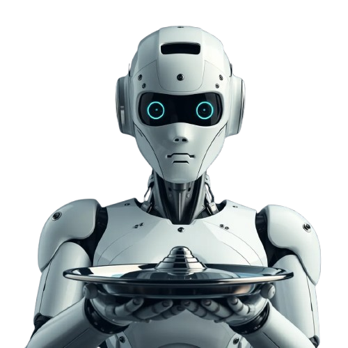 an ai robot with a silver plate